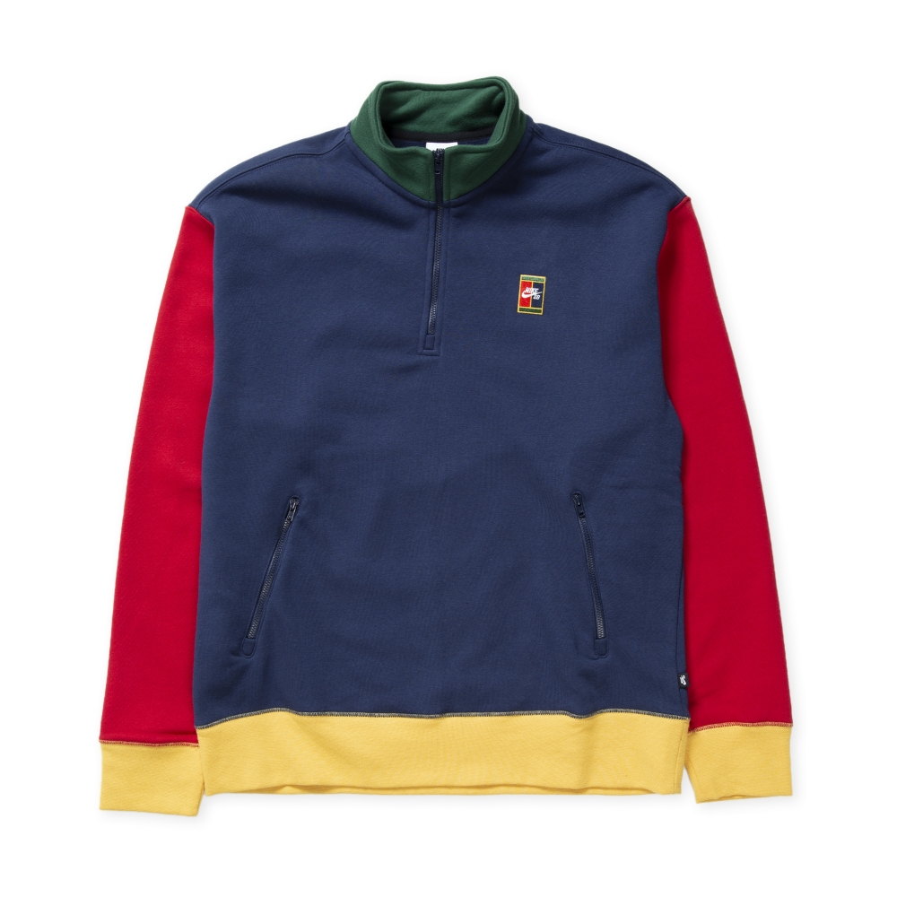 Nike SB Court Half Zip Sweatshirt (Midnight Navy/Gym Red/Pollen)