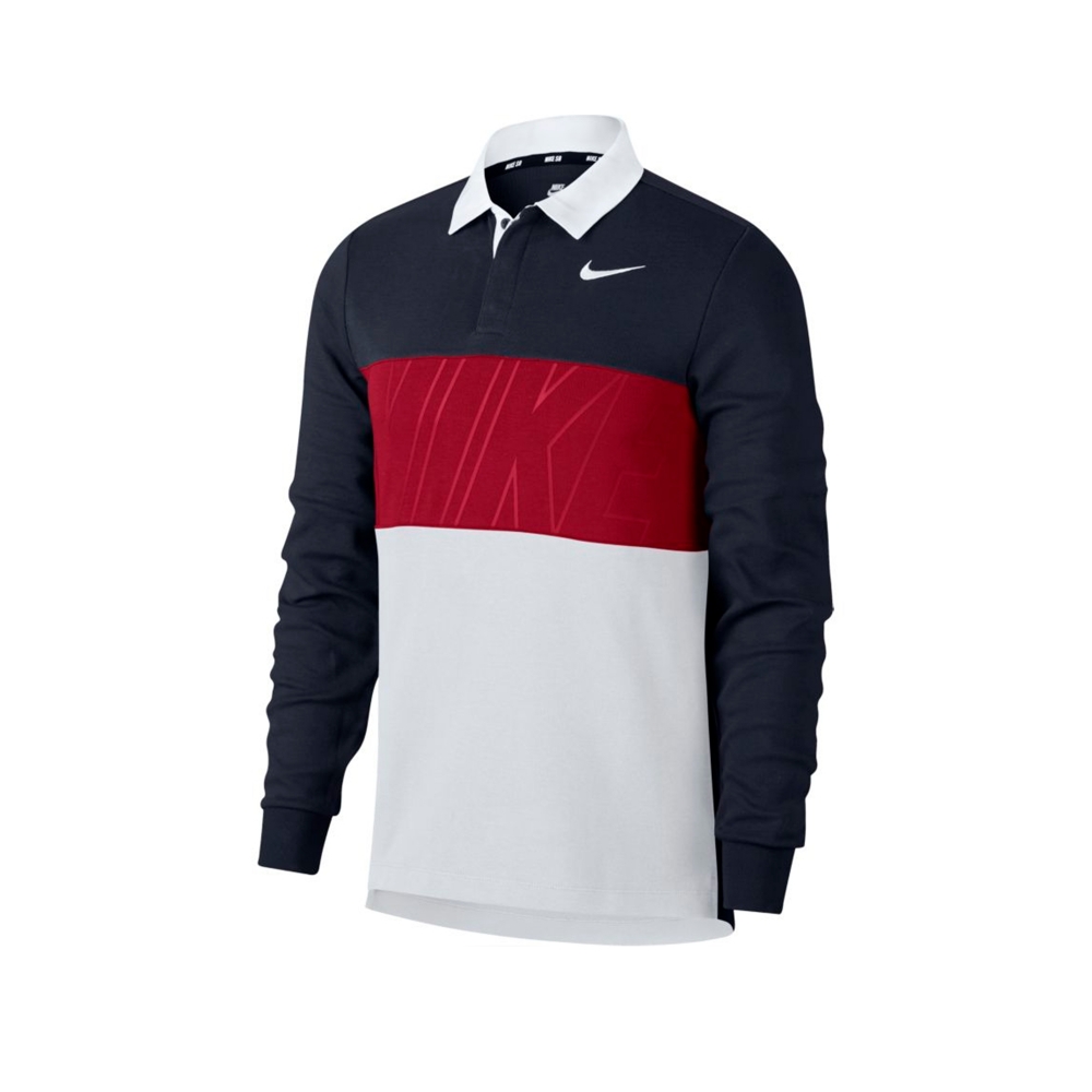 Nike SB Dry Long Sleeve Polo Shirt (Obsidian/Team Crimson/White/White)