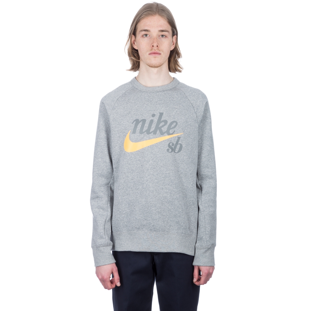 Nike SB Icon Crew Neck Sweatshirt (Dark Grey Heather/Laser Orange)