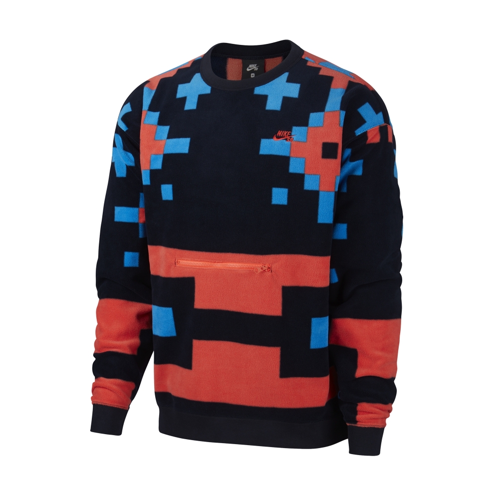Nike SB Icon Fleece Crew Neck Sweatshirt (Dark Obsidian/Bright Crimson)