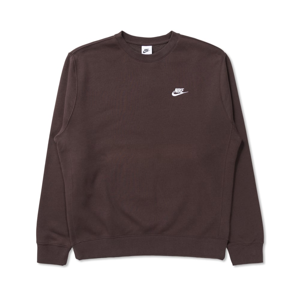 Nike Sportswear Club Fleece Crew Neck Sweatshirt (Brown Basalt/White)