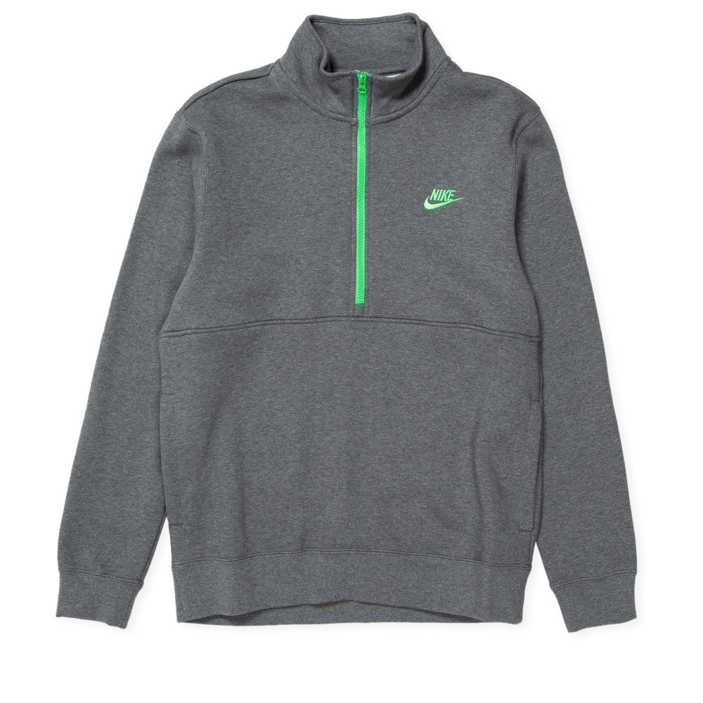 Nike Sportswear Club Half Zip Sweatshirt (Charcoal Heather/Lt Green Spark)