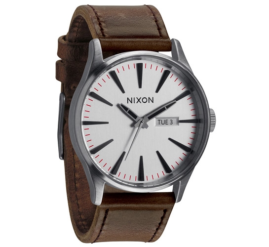 Nixon The Sentry Leather Watch (Silver/Brown)