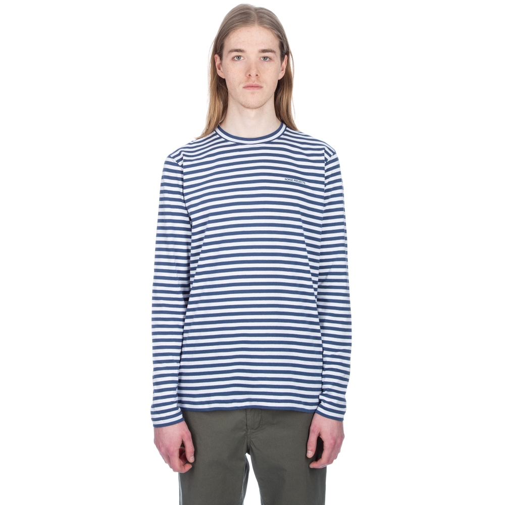 Norse Projects James Logo Stripe Long Sleeve T-Shirt (Annodized Blue)