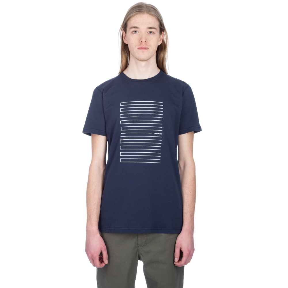Norse Projects Niels Stripe Screen Logo T-Shirt (Navy)
