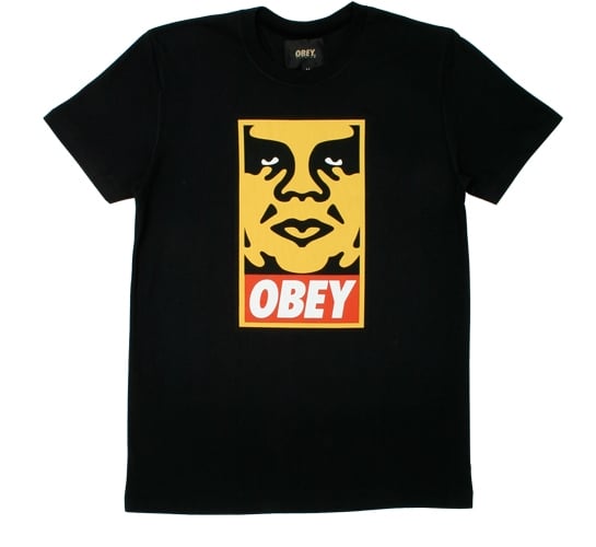 Obey Men's T-Shirt - Orange Icon Face (Black)