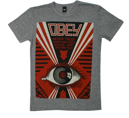 Obey Men's T-Shirt - Never Trust Your Own Eyes (Grey)