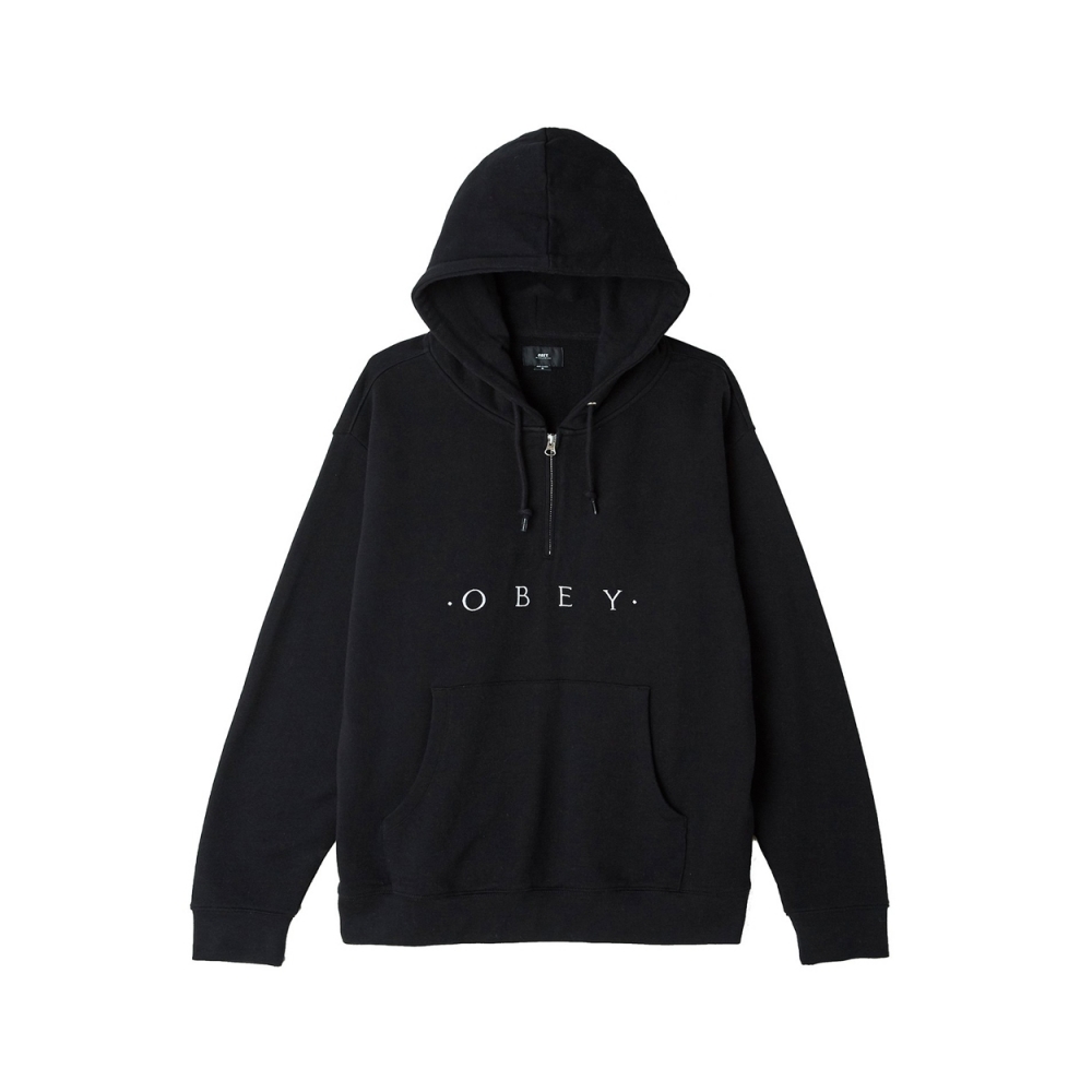 Obey Reason Anorak Half-Zip Pullover Hooded Sweatshirt (Black)