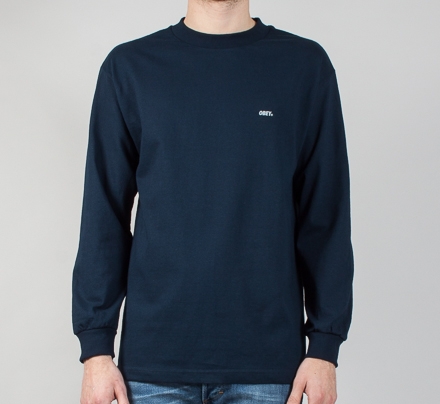 Obey Reflective Font Long Sleeve T-Shirt (Navy)