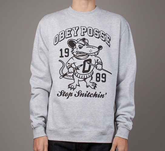 Obey Stop Snitching Crew Neck Sweatshirt (Heather Grey)