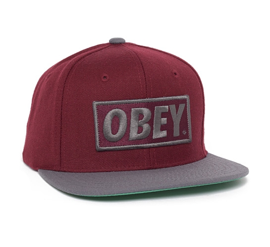 Obey Original Snapback Cap (Burgundy/Grey)