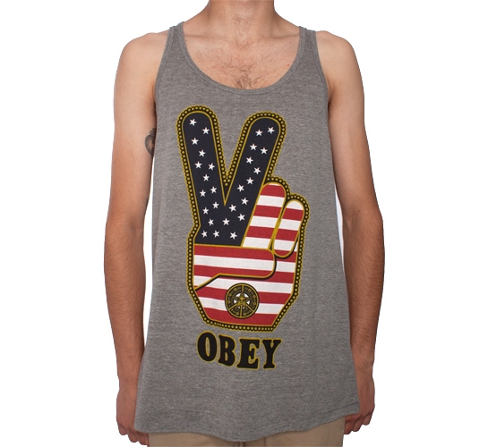 Obey Peace Fingers USA Tank (Heather Grey)