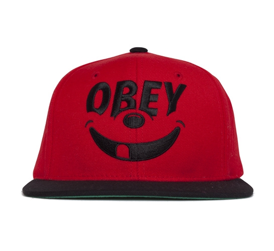 Obey Smile Snapback Cap (Red/Black)