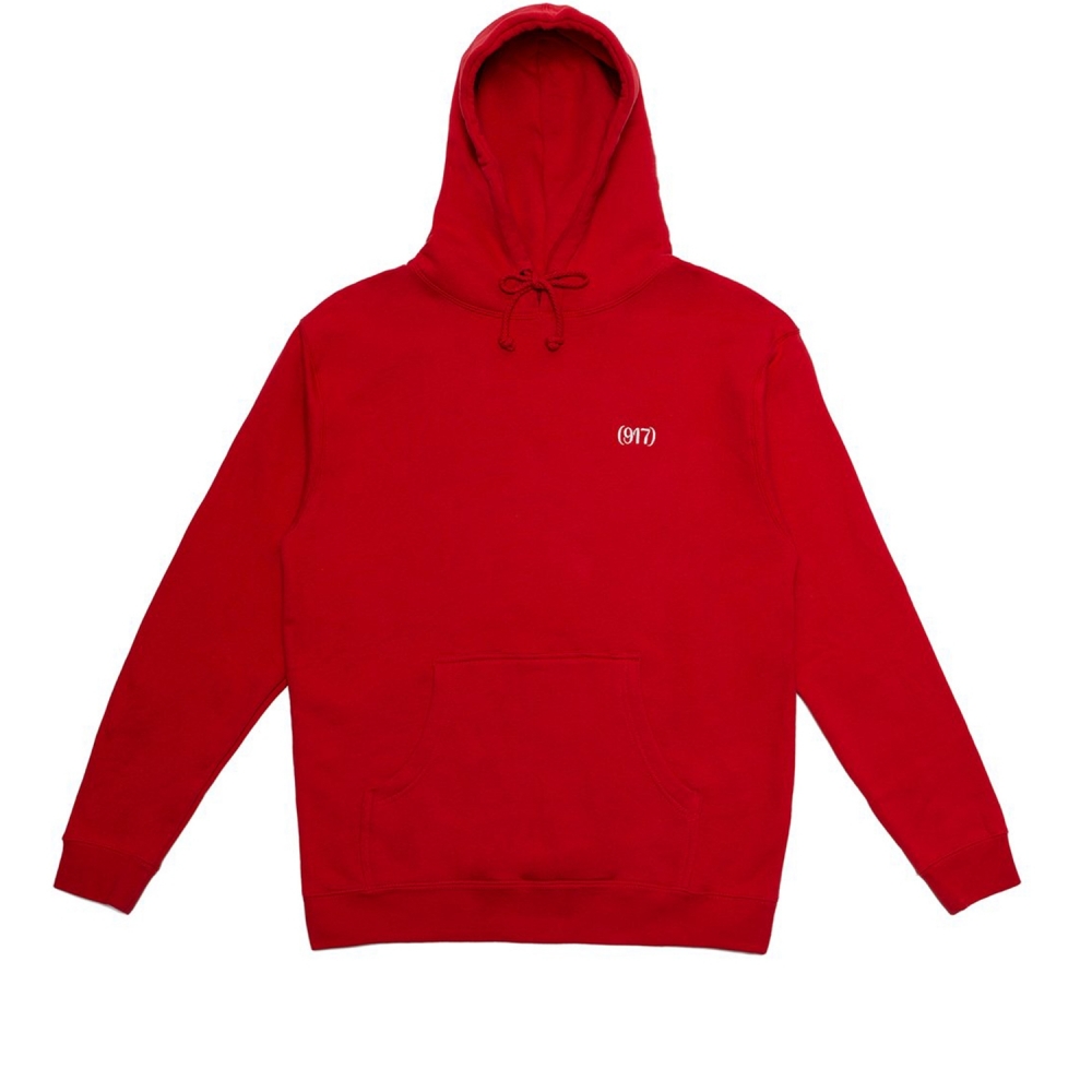 Call Me 917 Area Code Pullover Hooded Sweatshirt (Red)