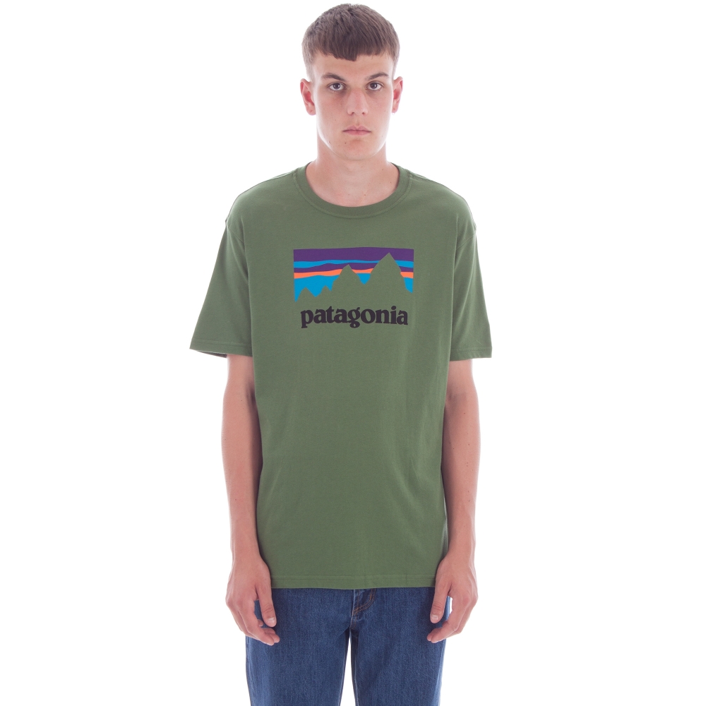 Patagonia Shop Sticker Cotton T-Shirt (Buffalo Green)