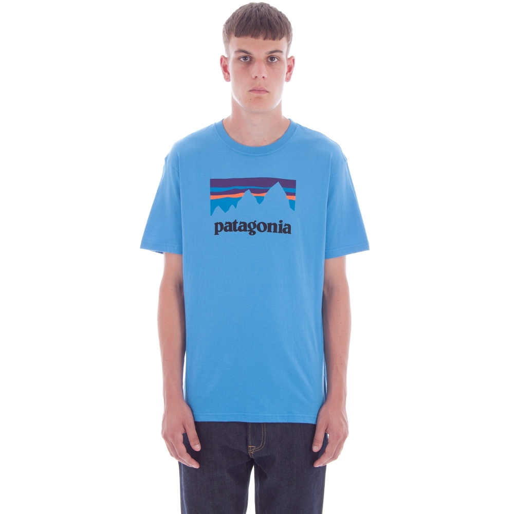 Patagonia Shop Sticker Cotton T-Shirt (Radar Blue)