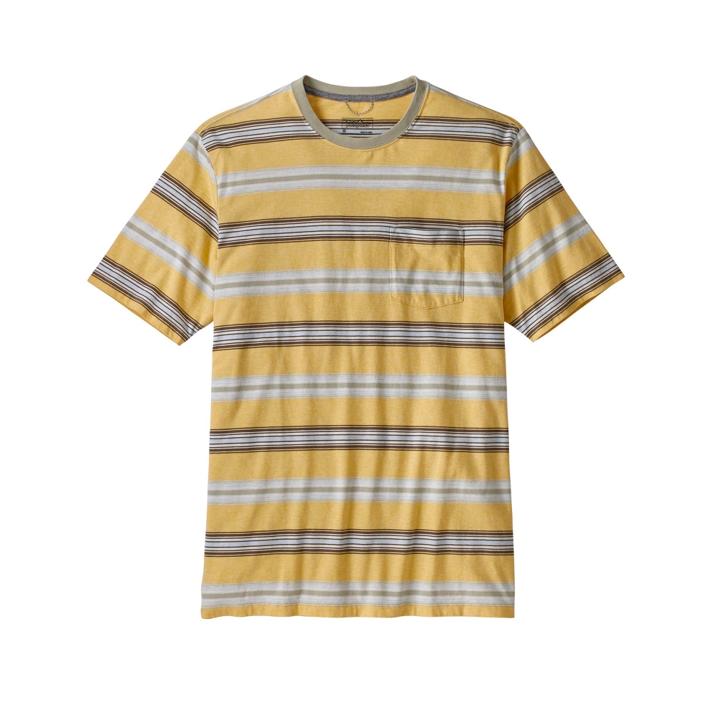 Patagonia Squeaky Clean Pocket T-Shirt (Tarkine Stripe: Surfboard Yellow/Weathered Stone)