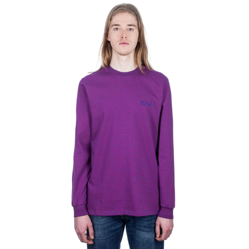 Polar Skate Co. Micro Stripe Long Sleeve T-Shirt (Blue/Fuschia Pink)