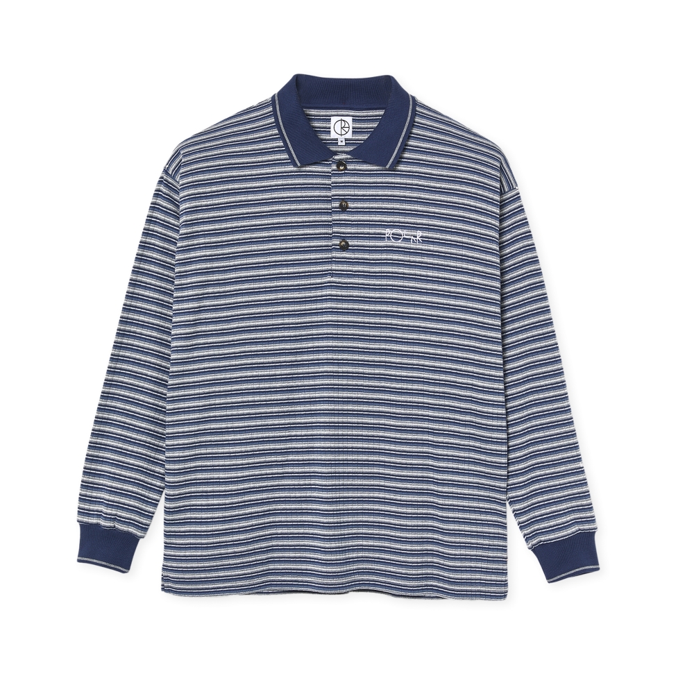 Polar Skate Co. Stripe Long Sleeve Polo Shirt (Navy)