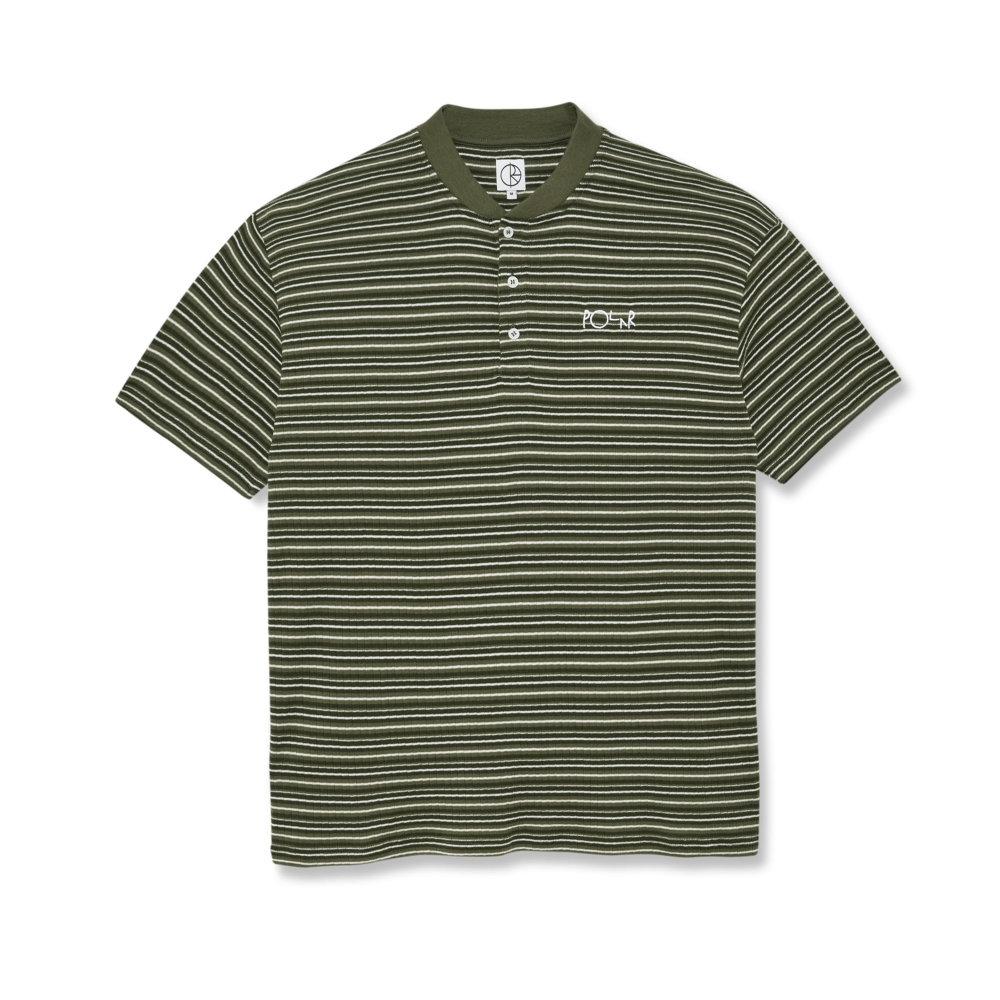 Polar Skate Co. Stripe Rib Henley T-Shirt (Uniform Green)
