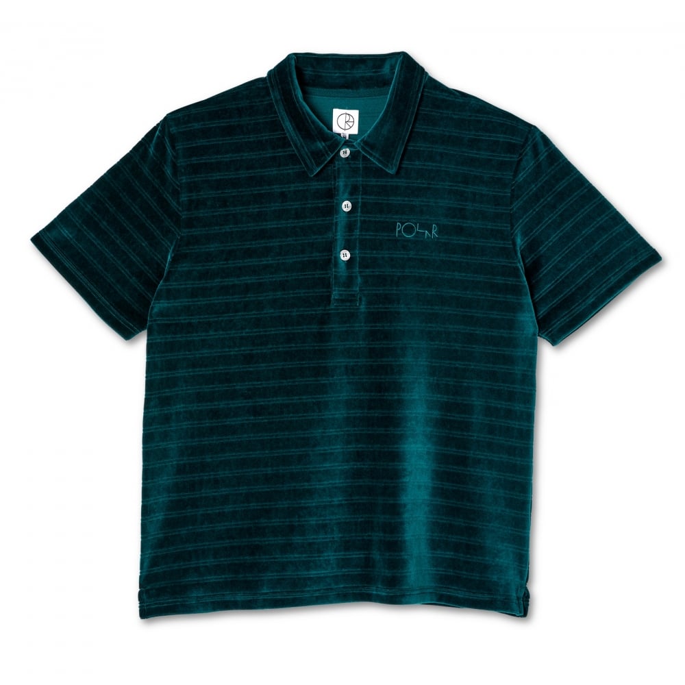 Polar Skate Co. Stripe Velour Polo Shirt (Dark Green) - POL-SP21