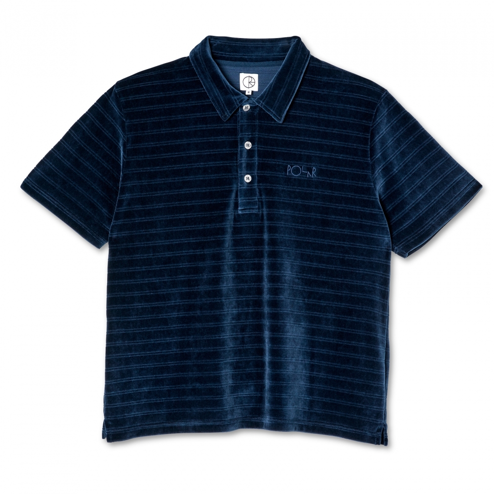 Polar Skate Co. Stripe Velour Polo Shirt (Navy)