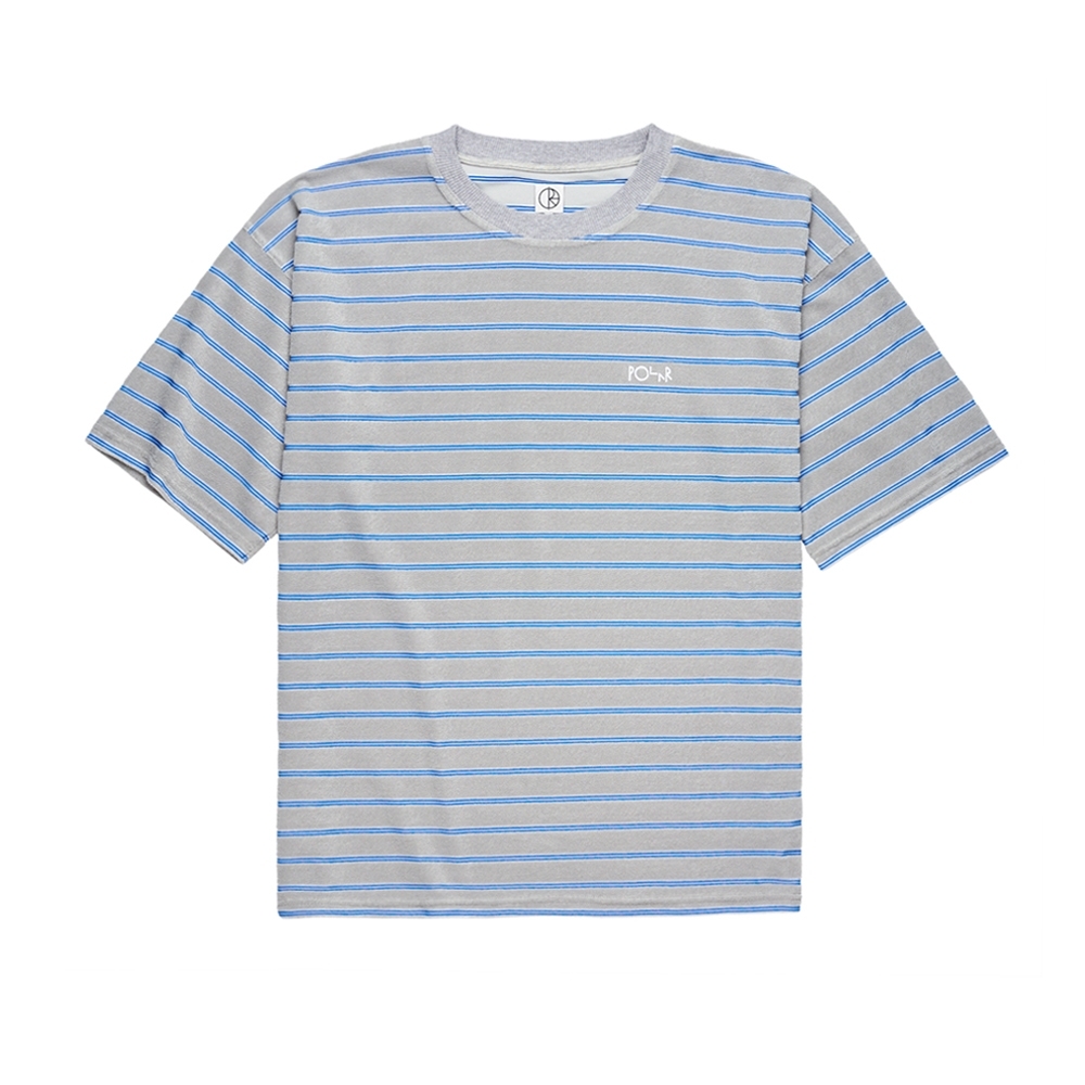 Polar Skate Co. Striped Terry Surf T-Shirt (Light Grey/Blue)