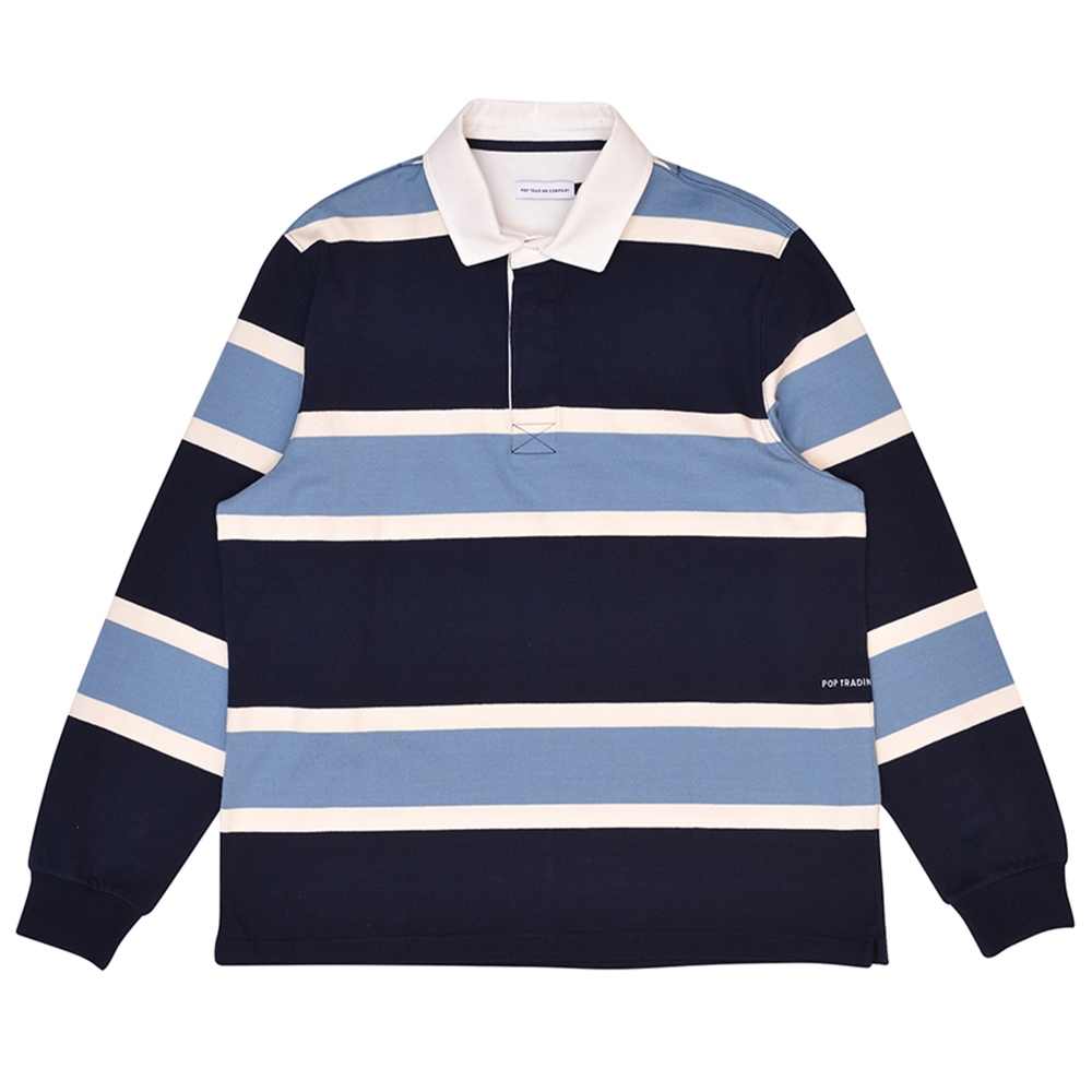 Pop Trading Company Rugby Polo Shirt (Navy/Blue/Off White)