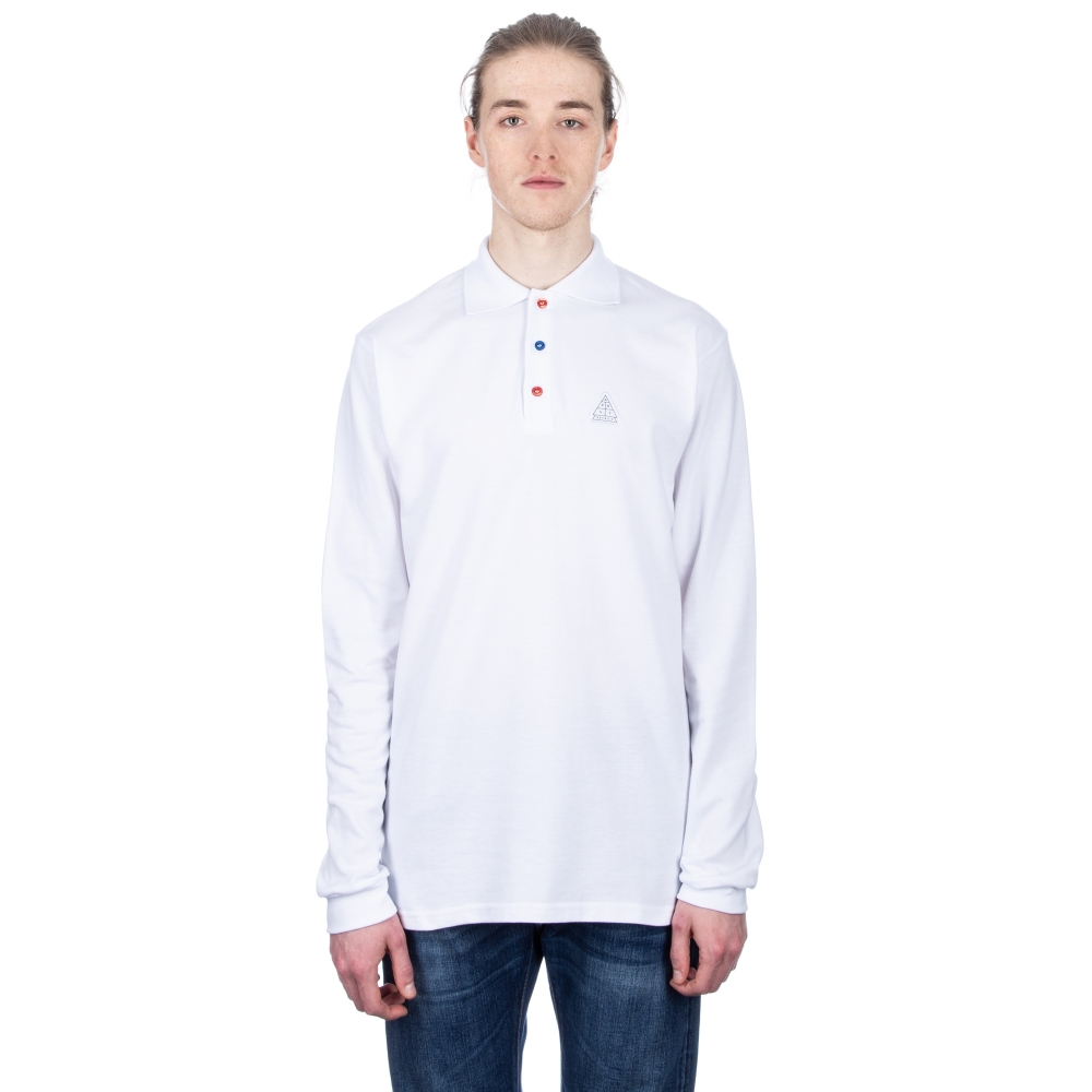 Post Details Shuffleboard Long Sleeve Polo Shirt (White)
