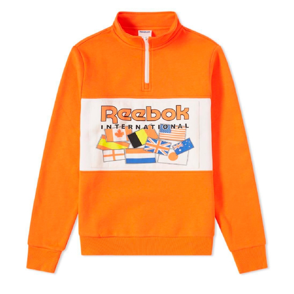 Reebok International Flag Quarter Zip Pullover Sweatshirt (Bright Lava)
