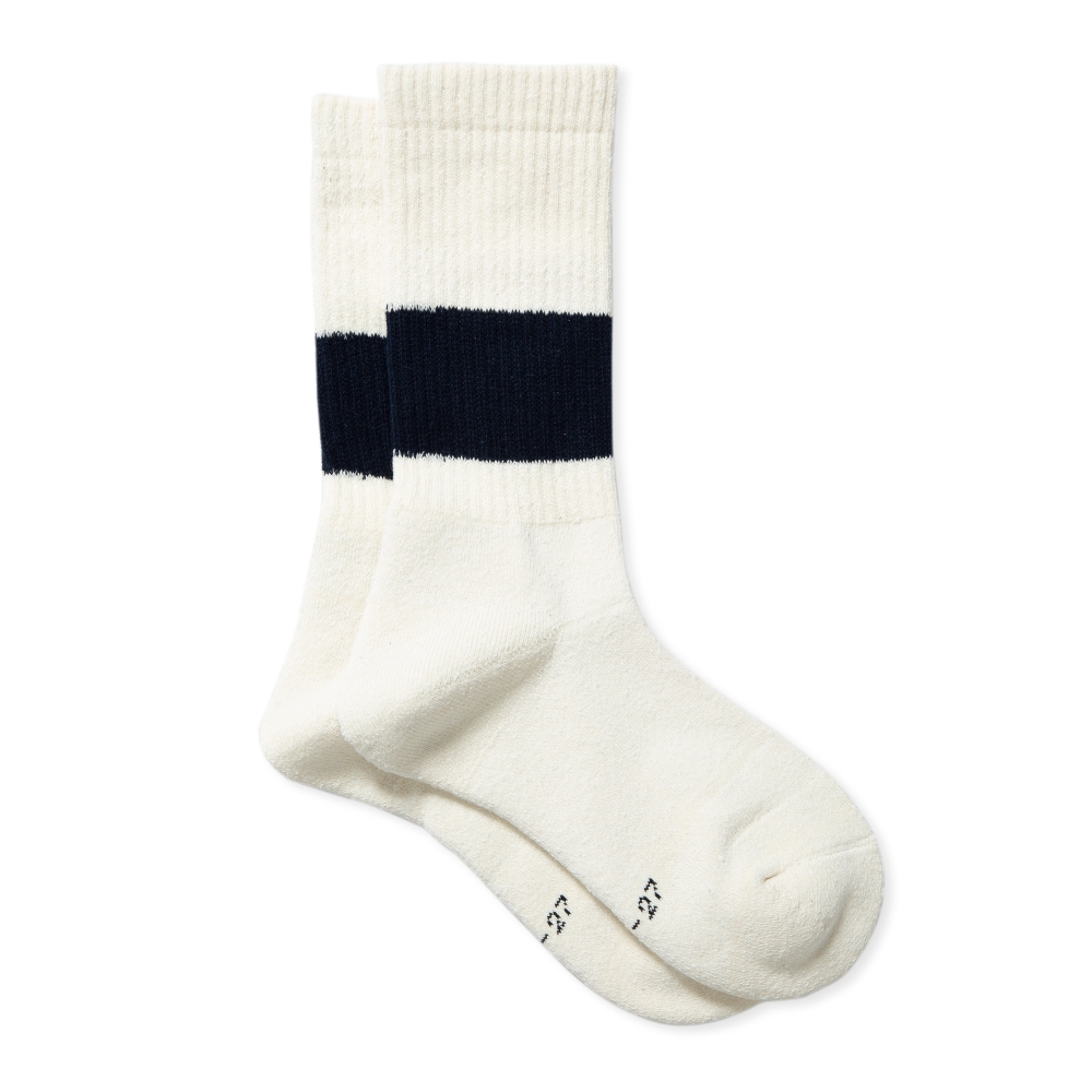 RoToTo Classic Crew Socks 'Silk & Cotton' (Ivory/Navy)