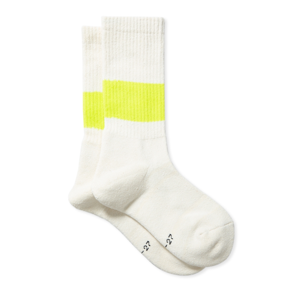RoToTo Classic Crew Socks 'Silk & Cotton' (Ivory/Neon Yellow)