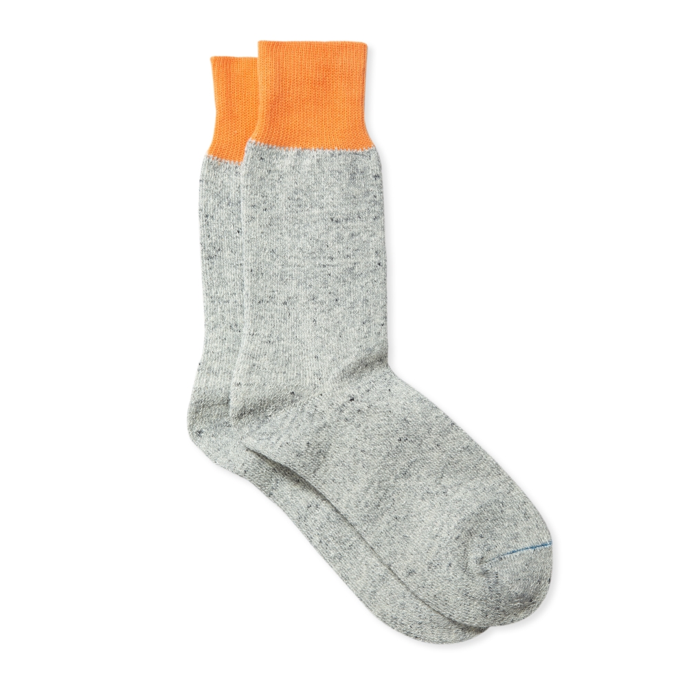 RoToTo Double Face Crew Socks 'Silk & Cotton' (Light Orange/Light Grey)