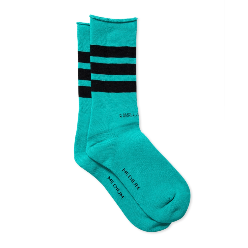 RoToTo Fine Pile Striped Socks 'Organic Cotton' (Turquoise/Black)