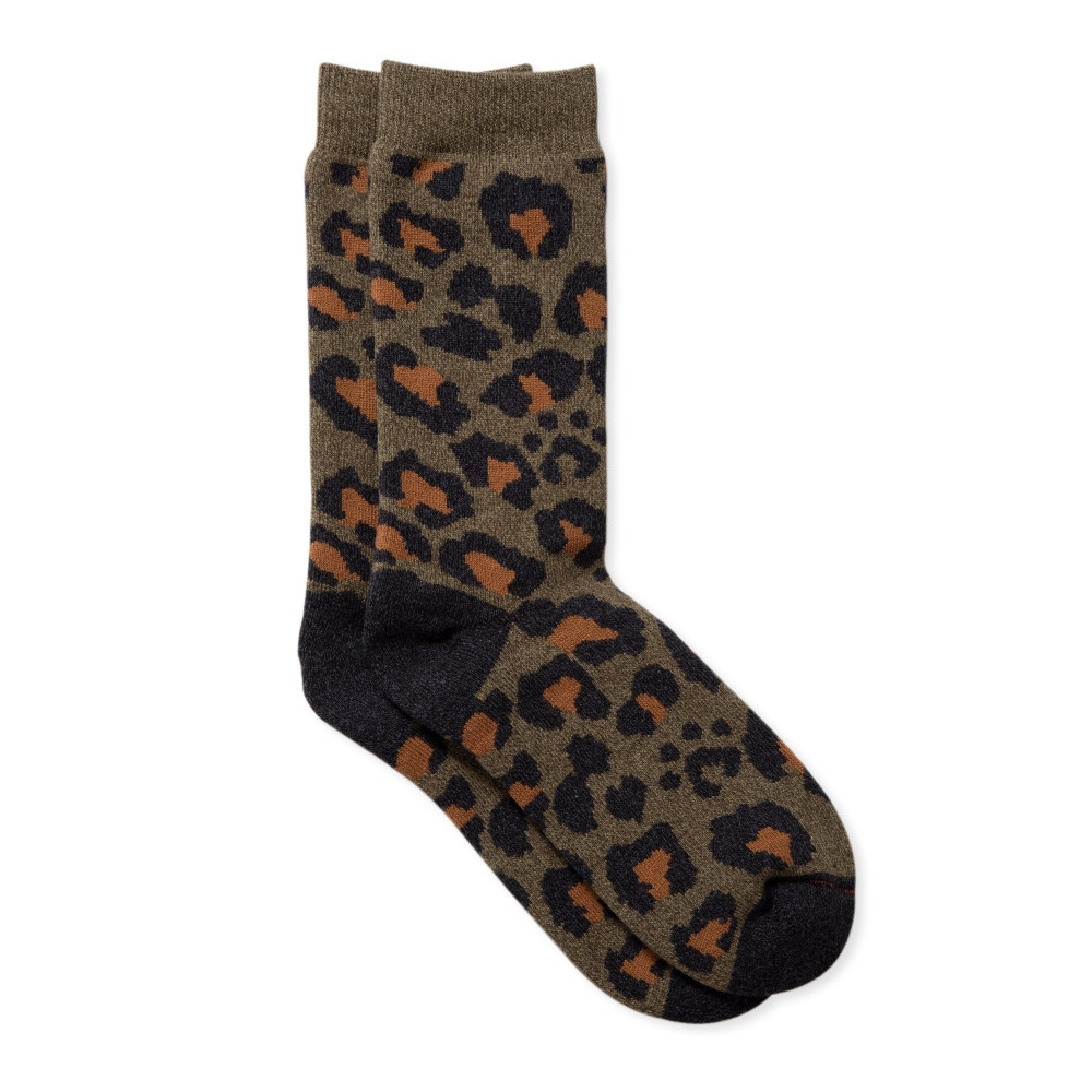 RoToTo Pile Leopard Crew Socks (Dark Olive)