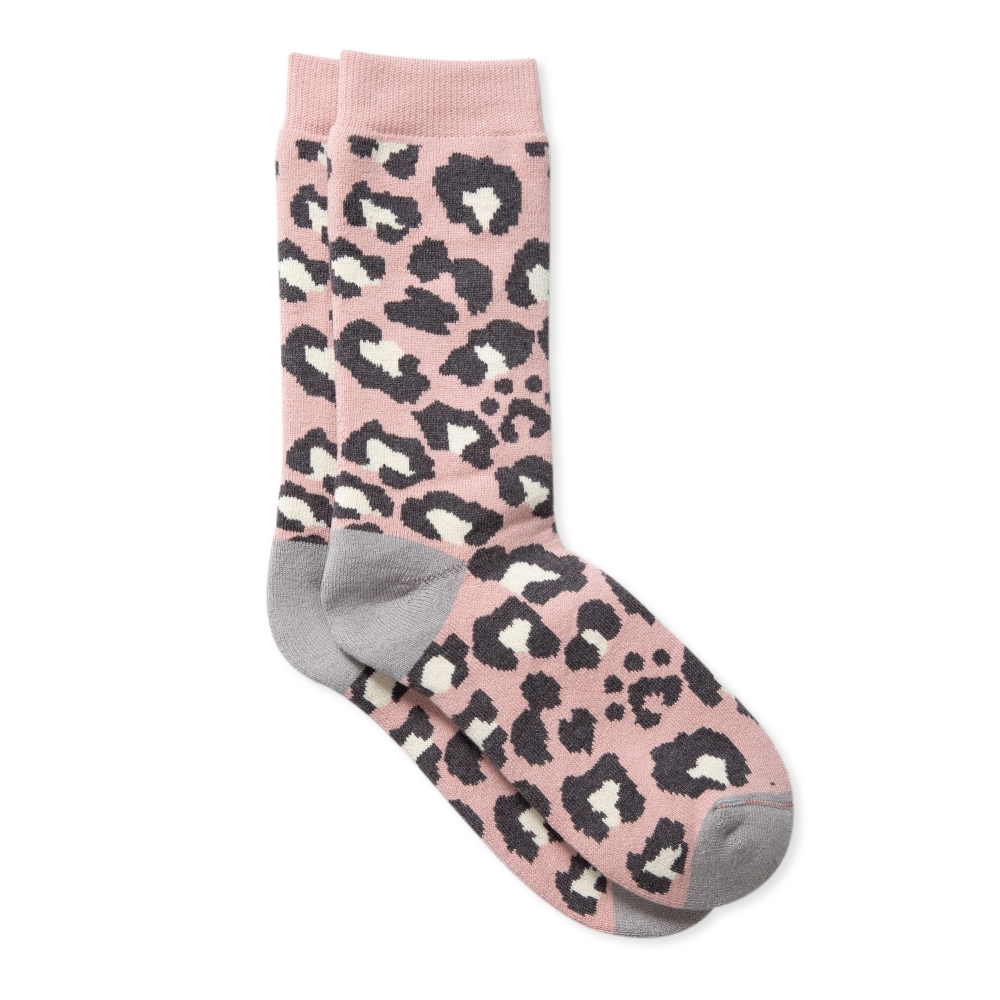RoToTo Pile Leopard Crew Socks (Pale Pink)