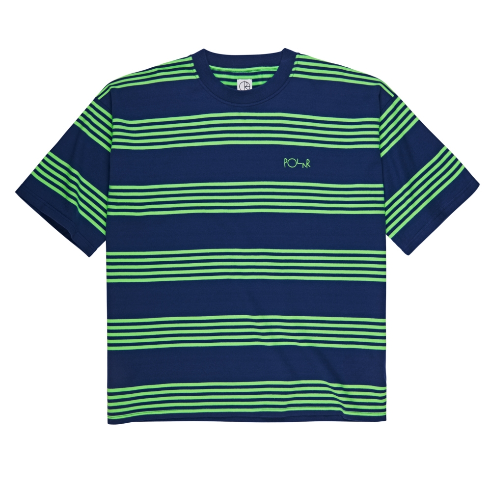 Polar Skate Co. Striped Surf T-Shirt (Dark Blue/Gecko Green)