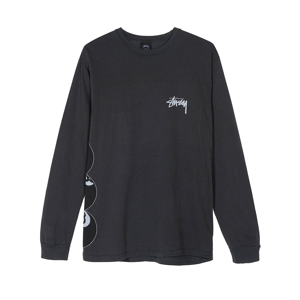 Stussy 8 Ball Stack Pigment Dyed Long Sleeve T-Shirt (Black)