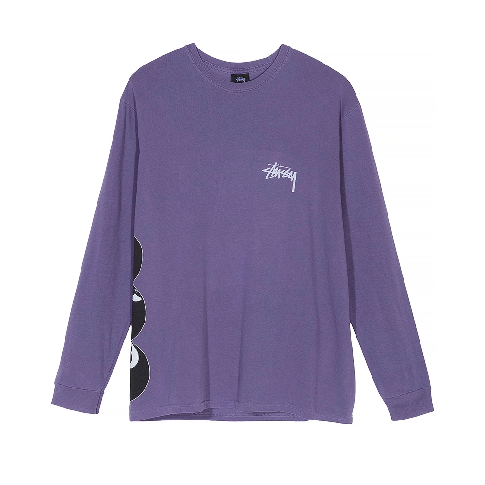 Stussy 8 Ball Stack Pigment Dyed Long Sleeve T-Shirt (Purple)