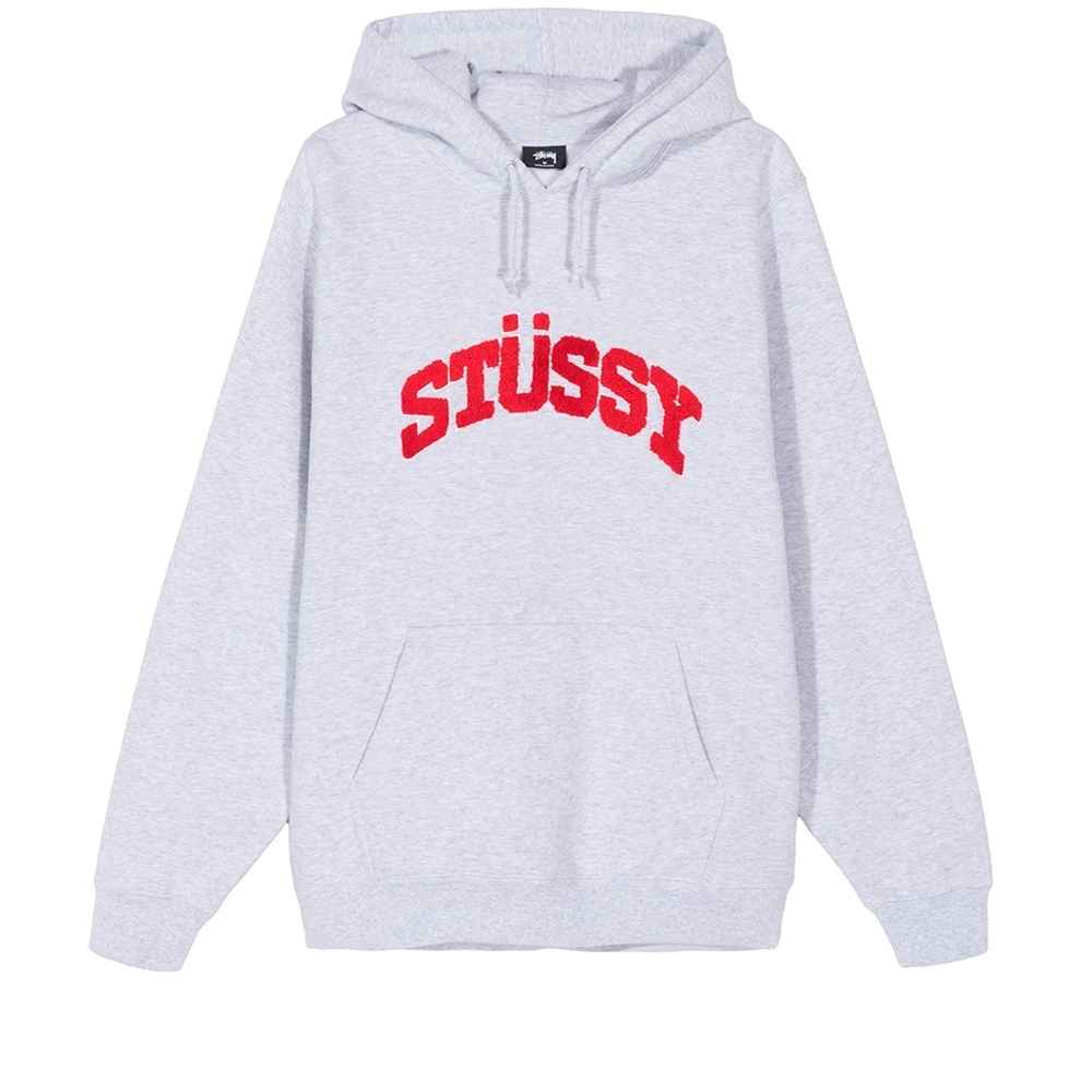 Stussy Chenille Arch Applique Pullover Hooded Sweatshirt (Ash Heather)