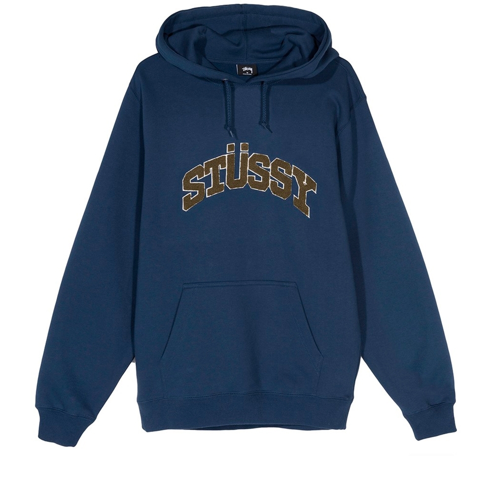 Stussy Chenille Arch Applique Pullover Hooded Sweatshirt (Navy)