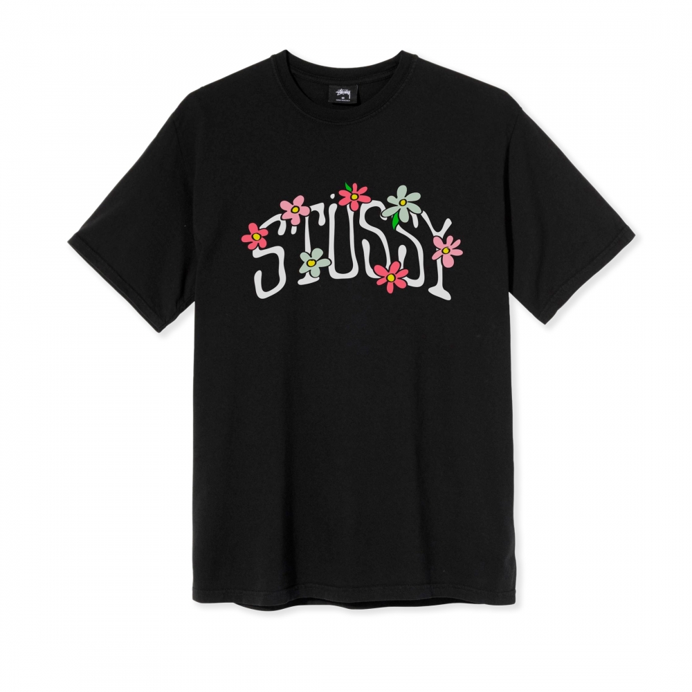 Stussy Flower Collegiate Pigment Dyed T-Shirt (Black)