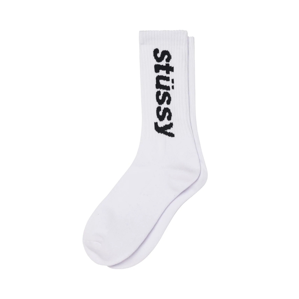 Stussy Helvetica Crew Socks (White/Black) - 138845-WHTBLK - Consortium