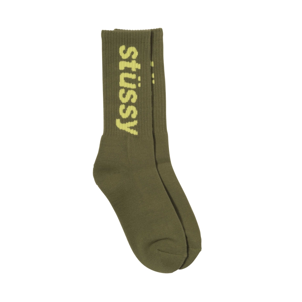 Stussy Helvetica Jacquard Crew Socks (Green)