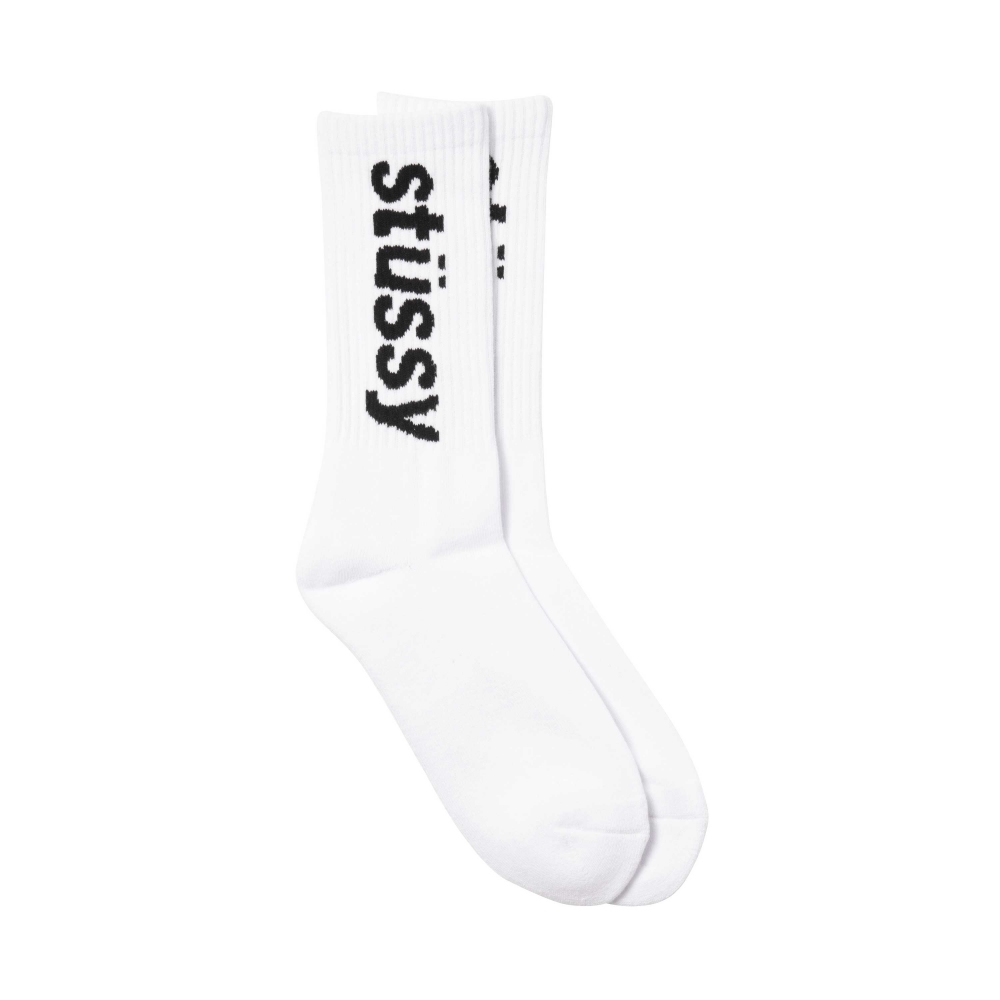 Stussy Helvetica Jacquard Crew Socks (White)