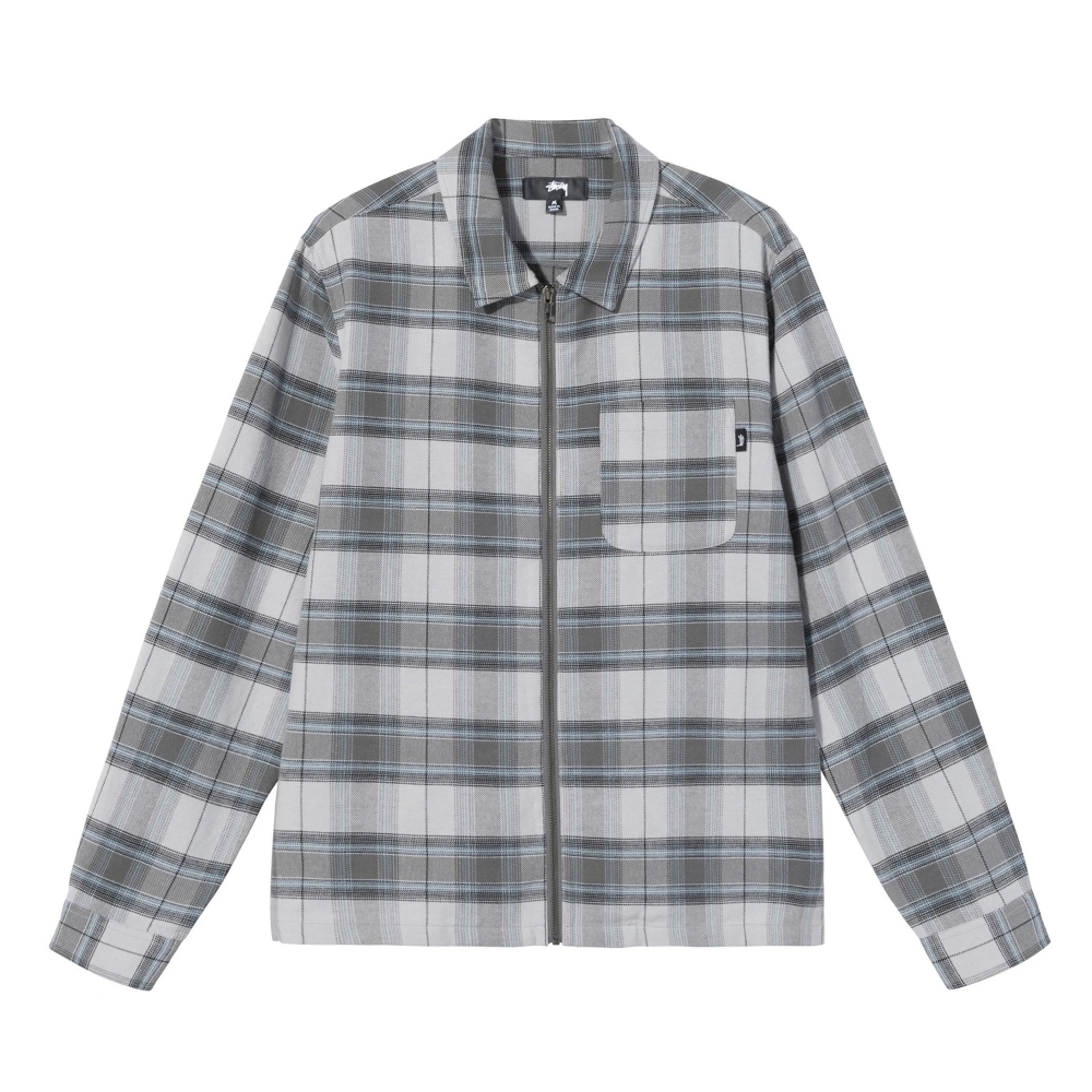 Stussy Heritage Plaid Zip Long Sleeve Shirt (Grey)