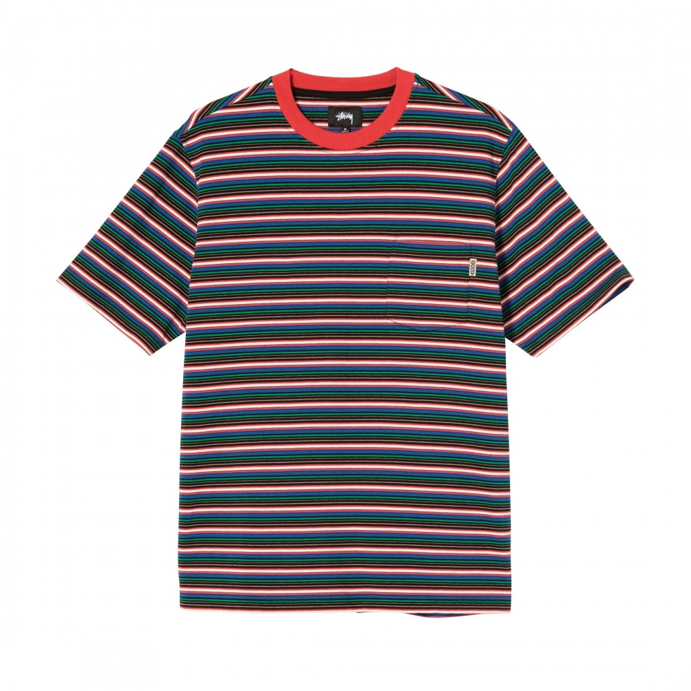 Stussy Mini Stripe Crew T-Shirt (Red) - 1140230-RED - Consortium