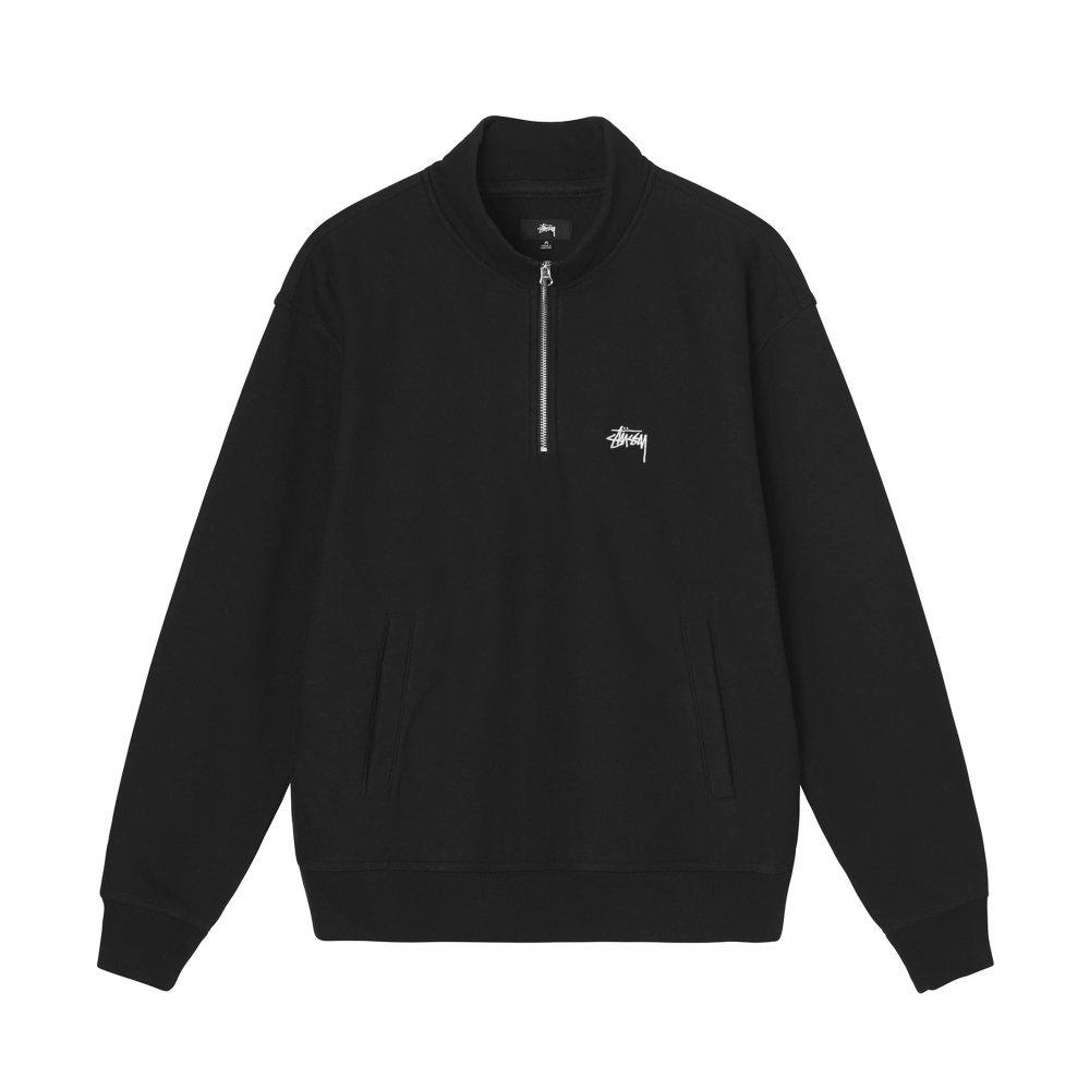 Stussy Overdyed Stock Logo Mock Zip Sweatshirt (Black)