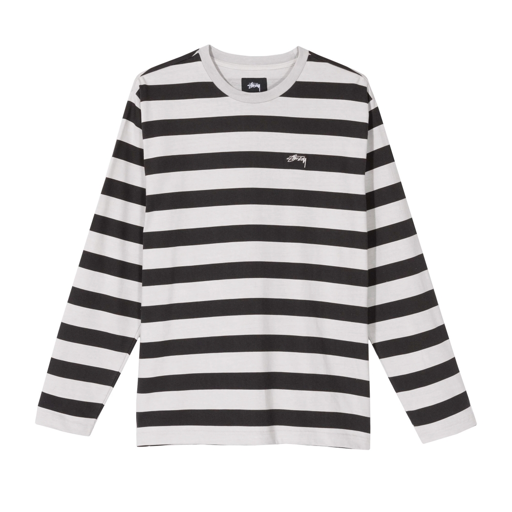 Stussy Printed Stripe Long Sleeve Crew Neck T-Shirt (Black)