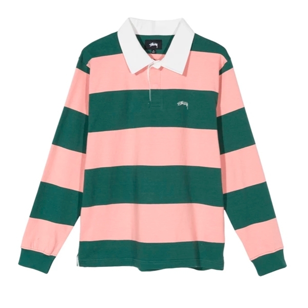 Stussy Ralphie Stripe Long Sleeve Rugby Shirt (Peach)